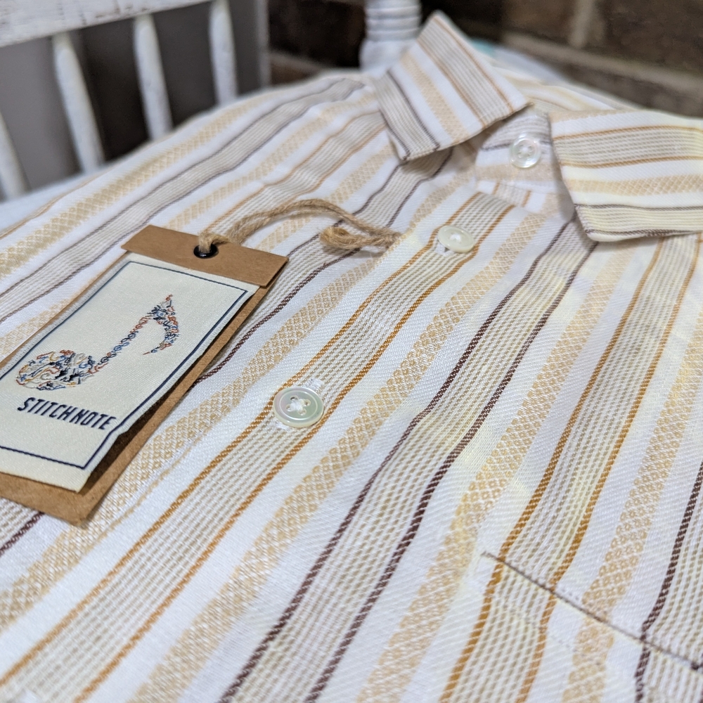 New! Stitch Note Dyed Yarn Striped Shirt - Picture 2 of 15